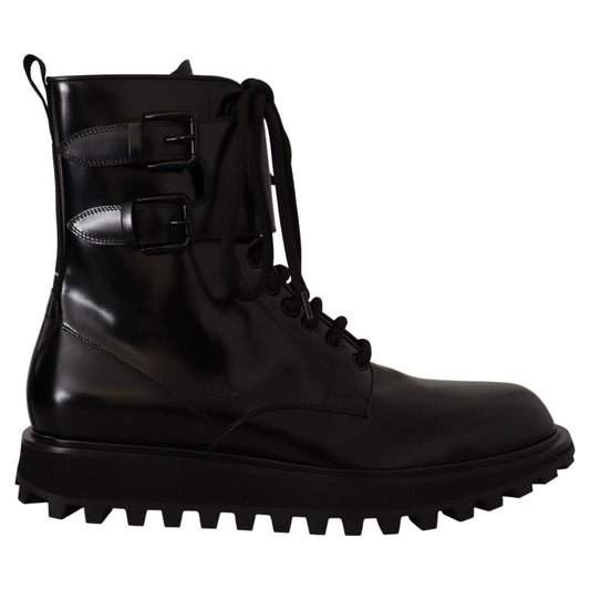 Dolce & Gabbana Elegant Black Leather Ankle Boots Dolce & Gabbana Black