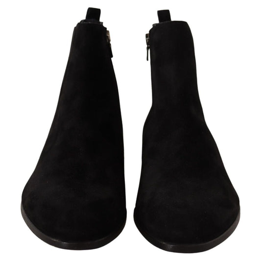 Dolce & Gabbana Elegant Suede Leather Chelsea Boots Dolce & Gabbana Black