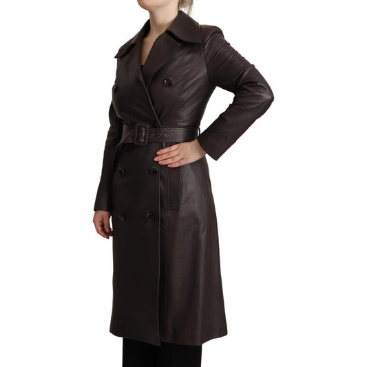 Dolce & Gabbana Elegant Double-Breasted Lambskin Leather Coat Dolce & Gabbana Black