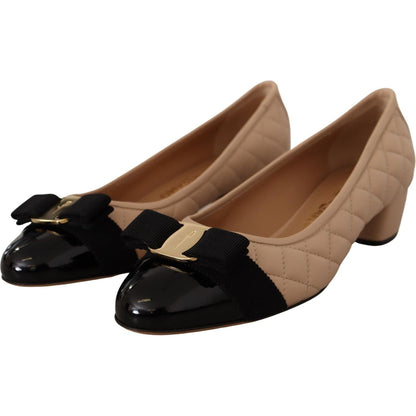 Salvatore Ferragamo Elegant Quilted Leather Pumps in Beige and Black WOMAN PUMPS