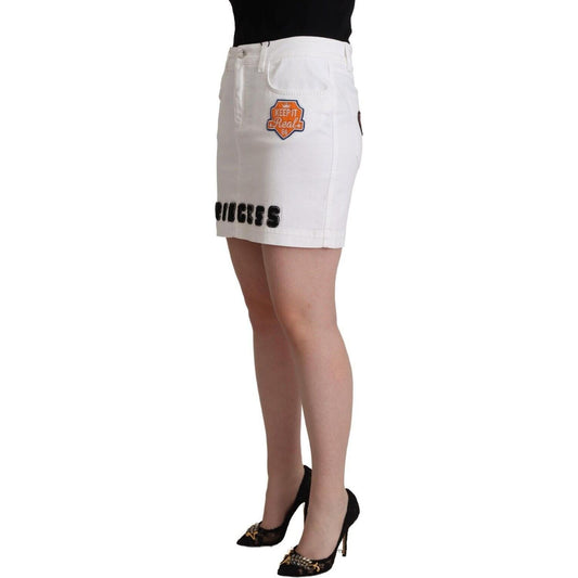 Dolce & Gabbana Chic Embellished White Denim Mini Skirt Dolce & Gabbana Rosy Brown