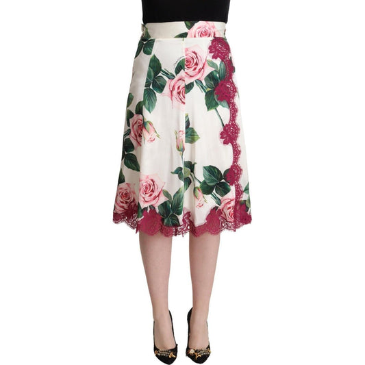 Dolce & Gabbana Elegant Floral A-Line Midi Skirt Dolce & Gabbana Gray