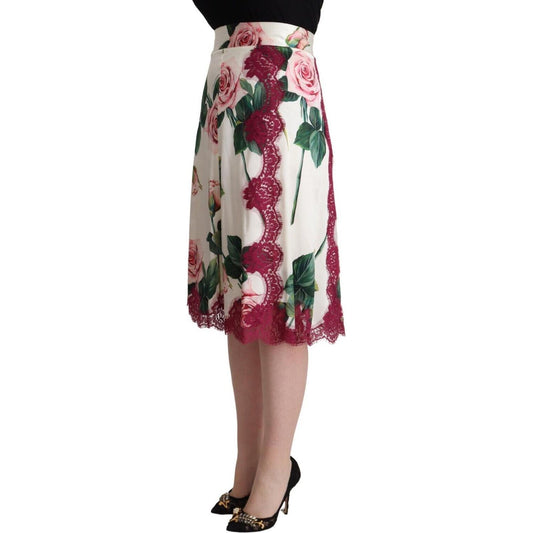 Dolce & Gabbana Elegant Floral A-Line Midi Skirt Dolce & Gabbana Rosy Brown