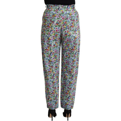 Dolce & Gabbana Blue Floral Print High Waist Denim Tapered Jeans