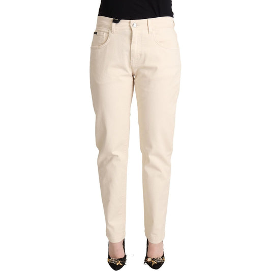 Dolce & Gabbana Chic White Skinny Boyfriend Jeans with Logo Plaque Dolce & Gabbana Light Gray