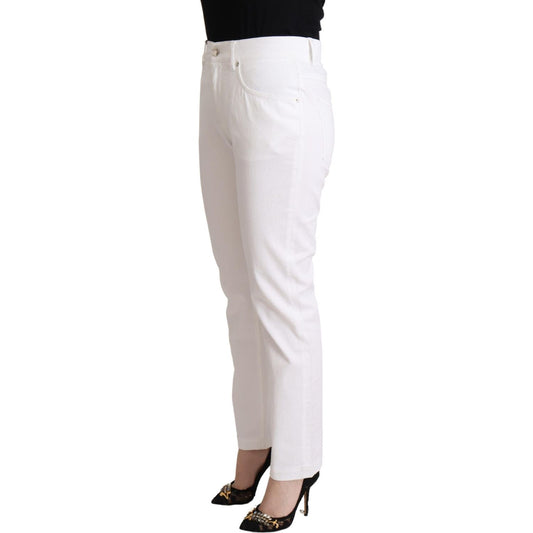 Dolce & Gabbana Chic White Tapered Denim Jeans with Logo Patch Dolce & Gabbana Light Gray