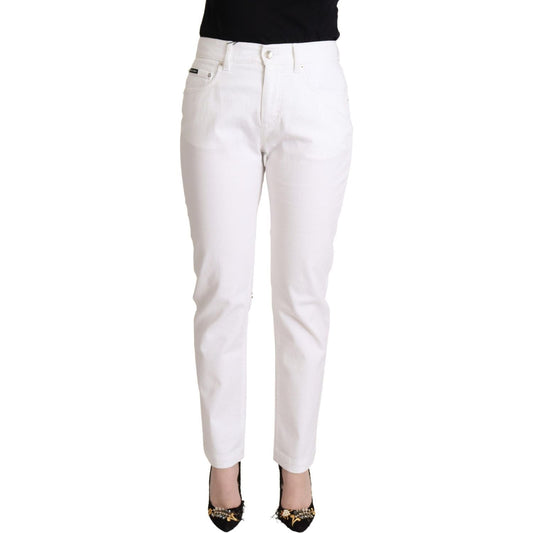 Dolce & Gabbana Chic White Tapered Denim Jeans with Logo Patch Dolce & Gabbana Light Gray