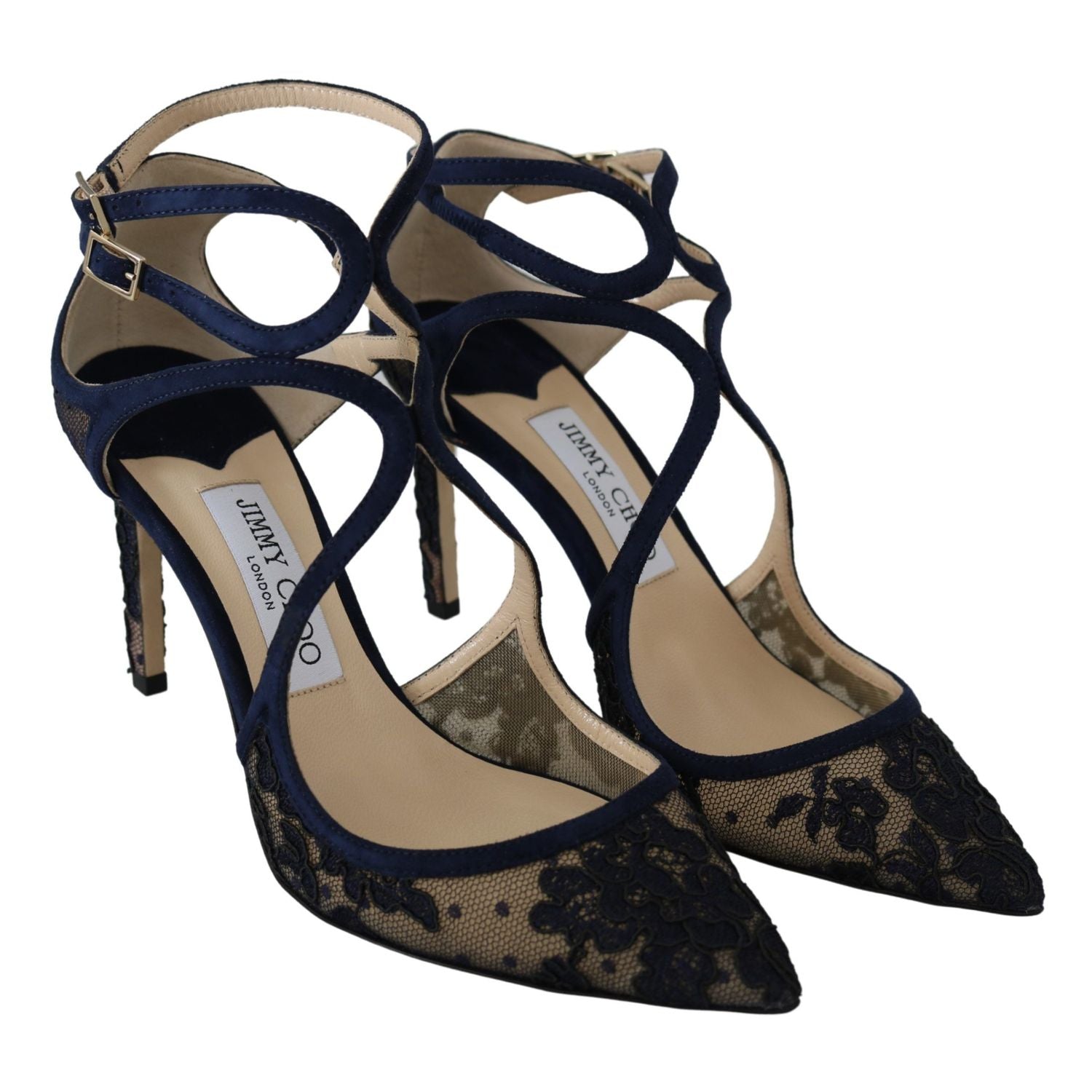 Jimmy Choo Navy Blue Lancer 85 Sandals Pumps