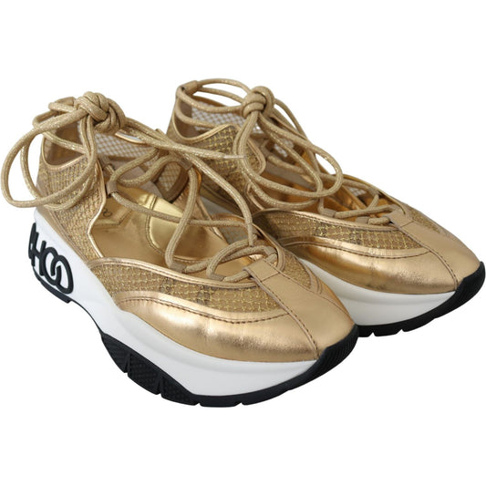 Jimmy Choo Golden Glamour Mesh Leather Sneakers Jimmy Choo Rosy Brown