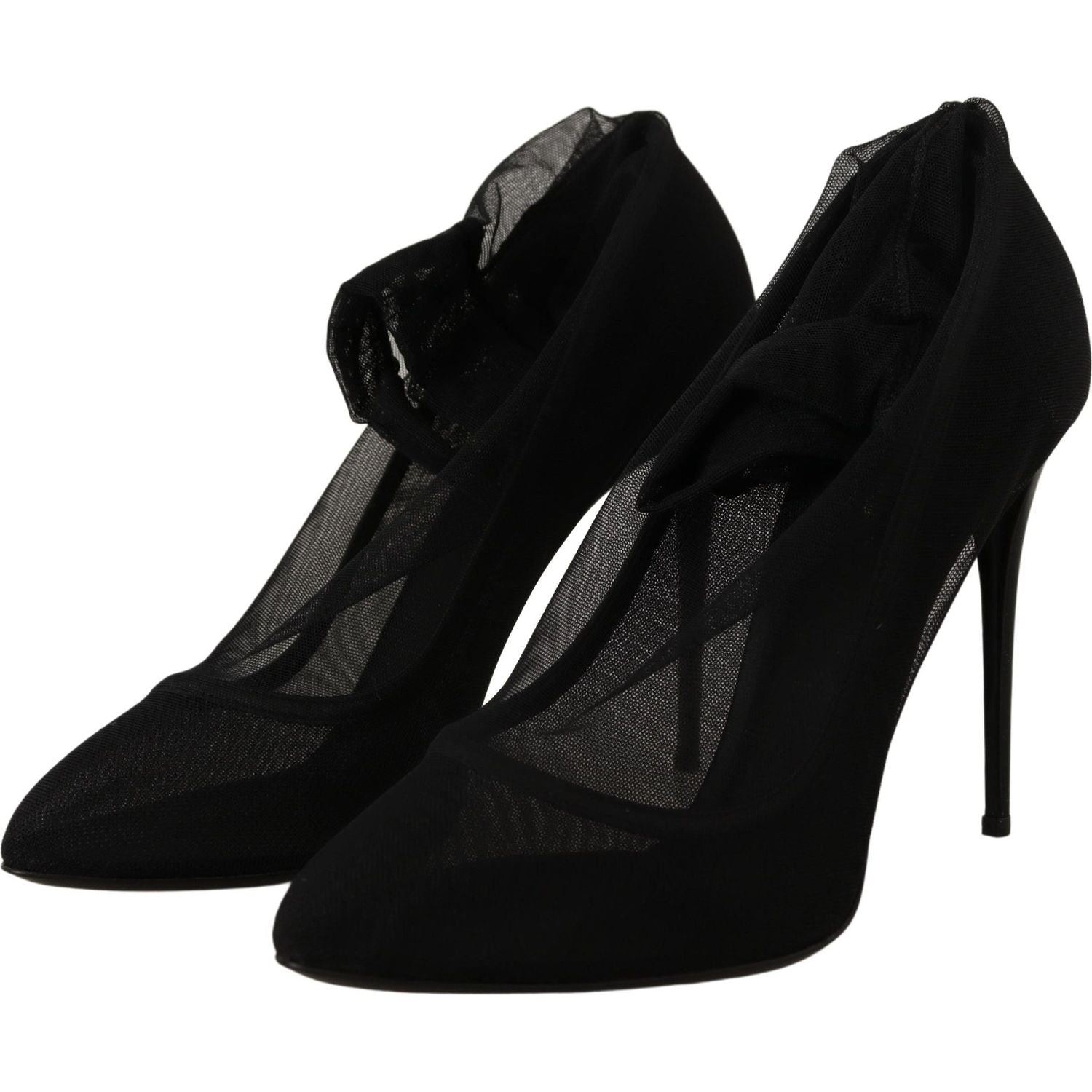Dolce & Gabbana Black Tulle Stretch Boots Pumps Shoes
