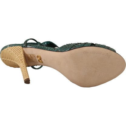 Dolce & Gabbana Green Python Strap Sandals Heels Shoes