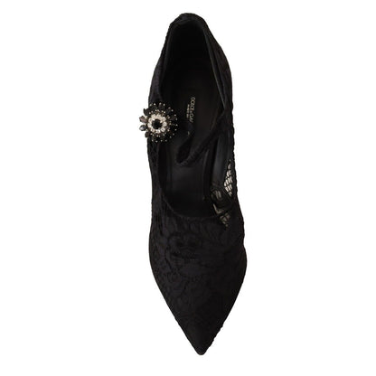 Dolce & Gabbana Black Lace Crystals Heels Mary Jane Pumps Shoes
