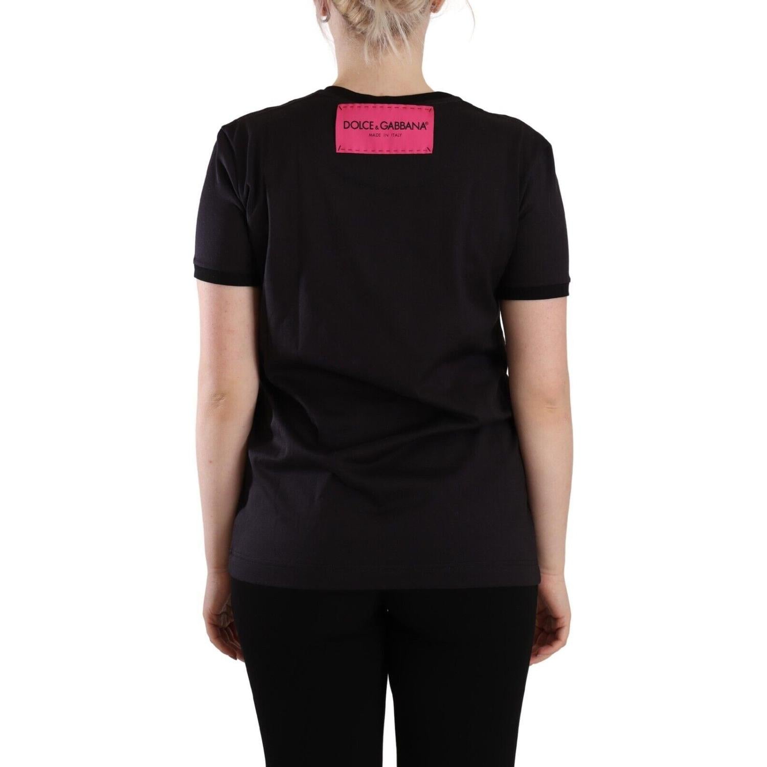 时尚黑色圆领徽标 T 恤