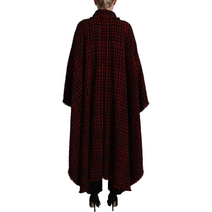 Dolce & Gabbana Black Red Cotton Checkered Over Coat Jacket