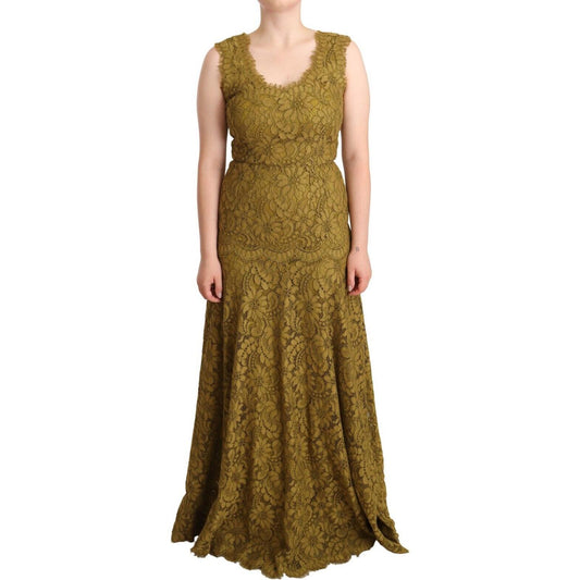 Dolce & Gabbana Elegant Lace Floor-Length Sleeveless Gown Dolce & Gabbana Saddle Brown