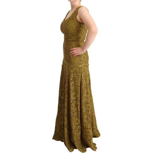 Dolce & Gabbana Elegant Lace Floor-Length Sleeveless Gown Dolce & Gabbana Saddle Brown