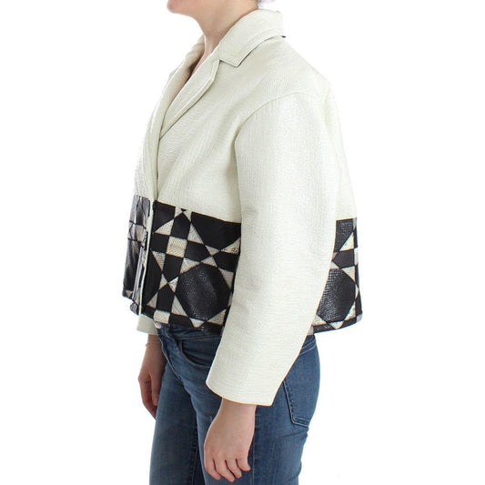 Andrea Pompilio Exclusive Black & White Leather Jacket Coats & Jackets Andrea Pompilio Dark Slate Gray