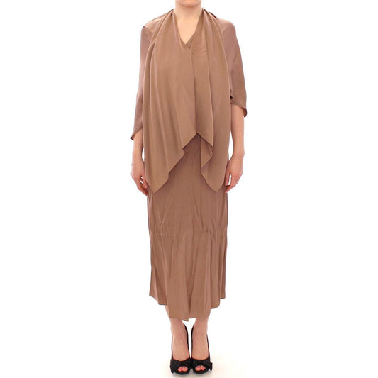 Lamberto Petri Elegant Brown Silk Shift Dress Lamberto Petri Rosy Brown