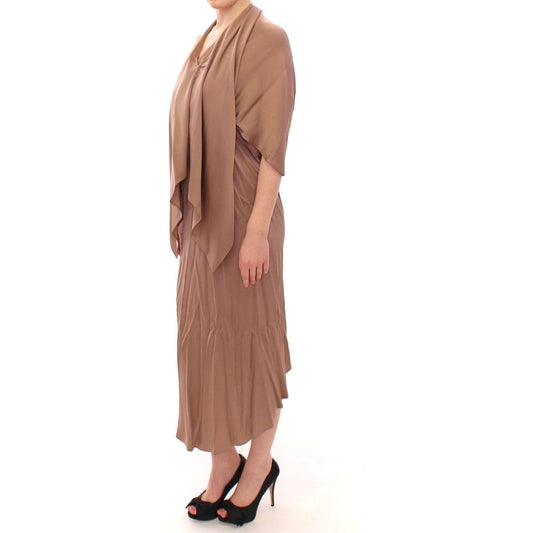 Lamberto Petri Elegant Brown Silk Shift Dress Lamberto Petri Rosy Brown