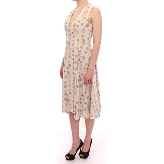 Andrea Incontri Elegant White Wool Shift Dress with Gray Print Andrea Incontri Light Gray