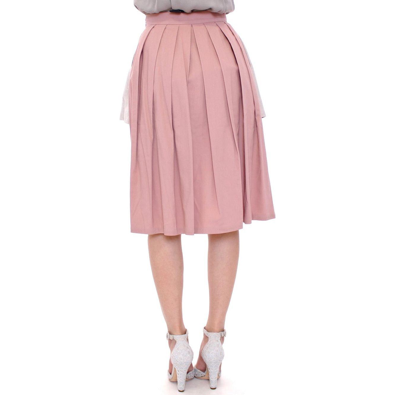 Comeforbreakfast Elegant Pleated Knee-length Skirt in Pink and Gray Comeforbreakfast Tan