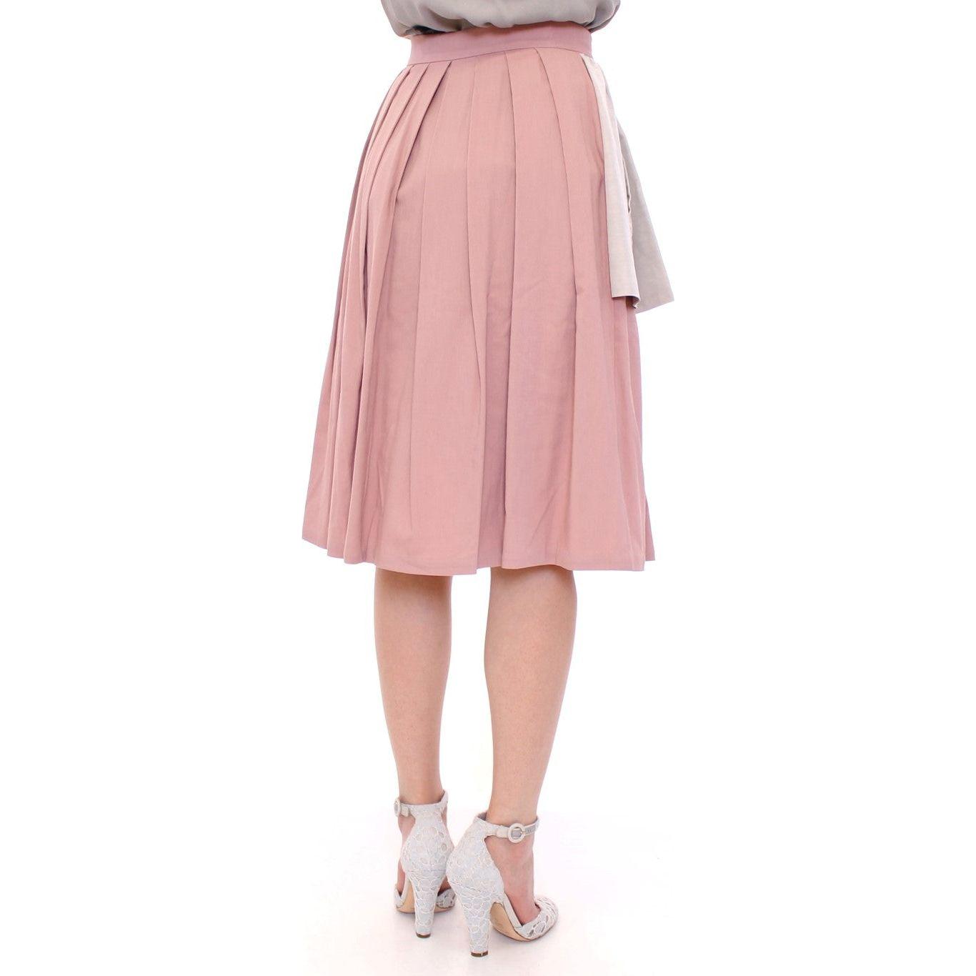 Comeforbreakfast Elegant Pleated Knee-length Skirt in Pink and Gray Comeforbreakfast Gray