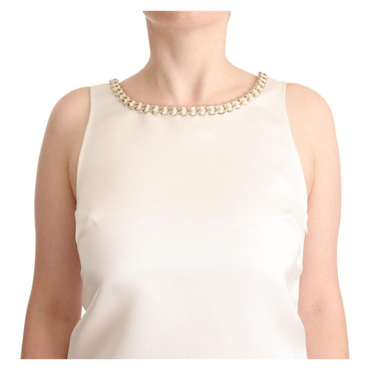 Elisabetta Franchi Elegant Sleeveless Mini Dress with Embellished Neckline Elisabetta Franchi Antique White