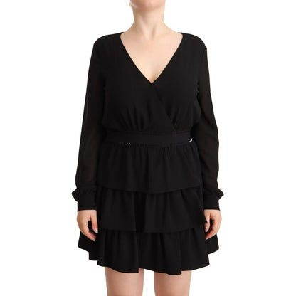 Liu Jo Black Polyester Long Sleeves V-neck Mini A-line Dress