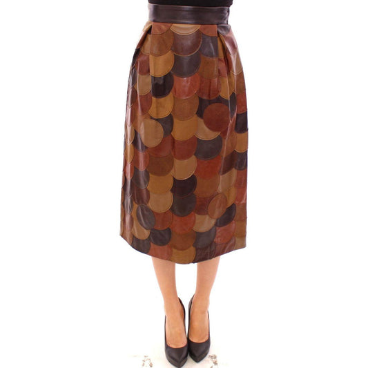 Dolce & Gabbana Elegant Leather Patchwork Skirt Dolce & Gabbana Saddle Brown