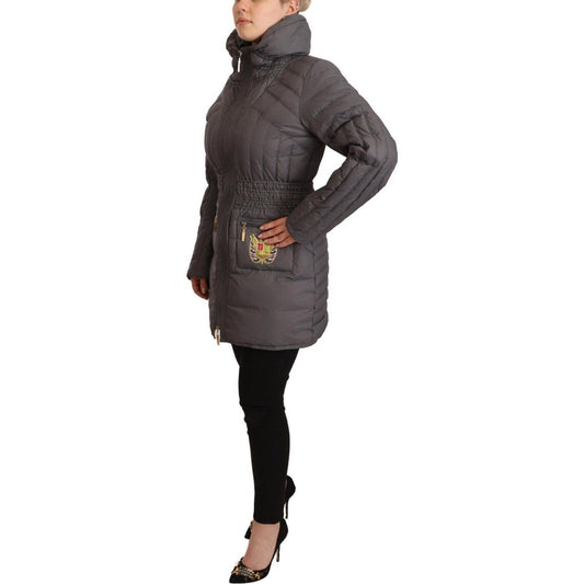 Roccobarocco Elegant Quilted Long Jacket with Logo Patch Roccobarocco Dark Slate Gray