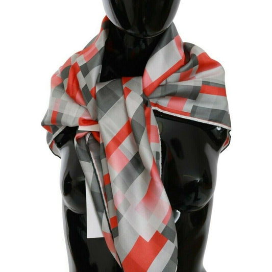 Costume National Elegant Silk Checkered Scarf in Gray and Red Costume National Dark Slate Gray