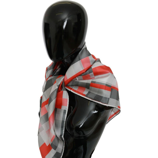 Costume National Elegant Silk Checkered Scarf in Gray and Red Costume National Rosy Brown