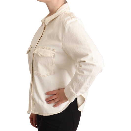 Levi's Elegant White Long Sleeve Collared Polo Top Levi's Light Gray
