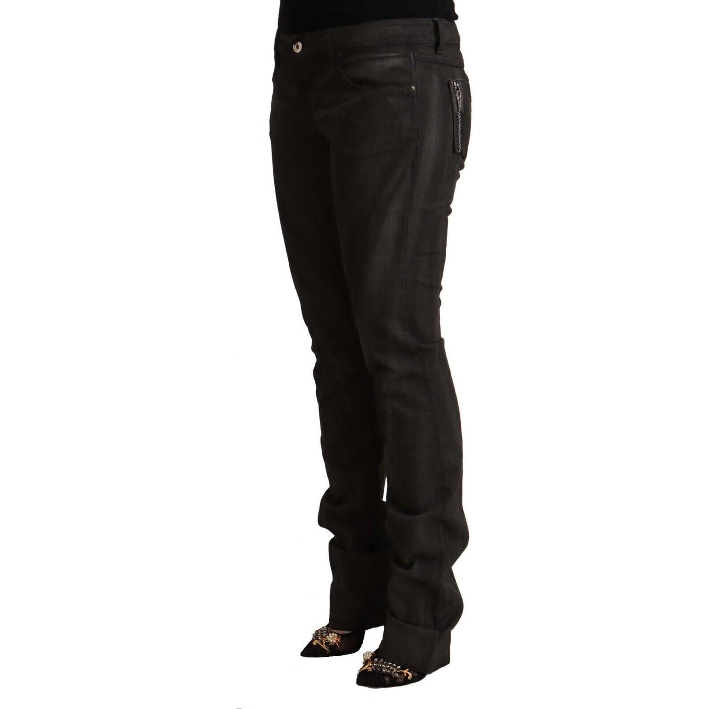 Costume National Black Cotton Mid Waist Skinny Pants