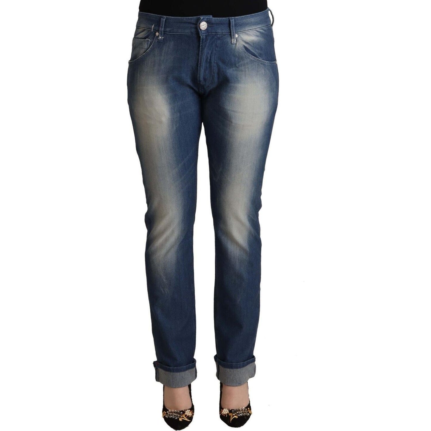 Acht Blue Washed Mid Waist Folded Hem Skinny Jeans