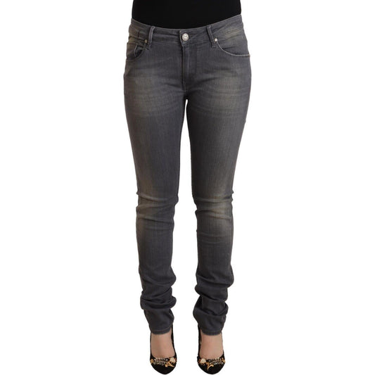 Acht Elegant Dark Gray Skinny Jeans - Low Waist Zip Closure Acht Dark Slate Gray