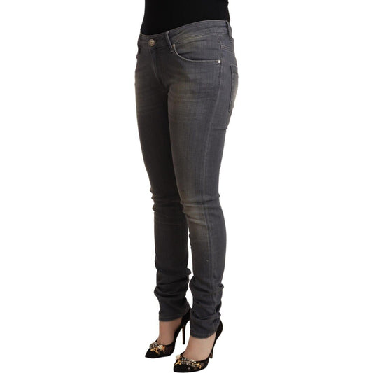 Acht Elegant Dark Gray Skinny Jeans - Low Waist Zip Closure Acht Dark Slate Gray
