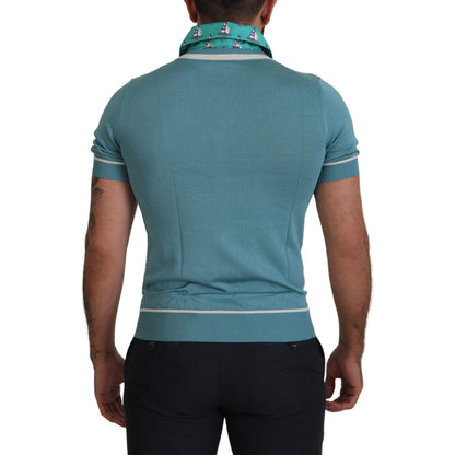 Dolce & Gabbana Blue Silk Polo Top Mens V-neck T-shirt
