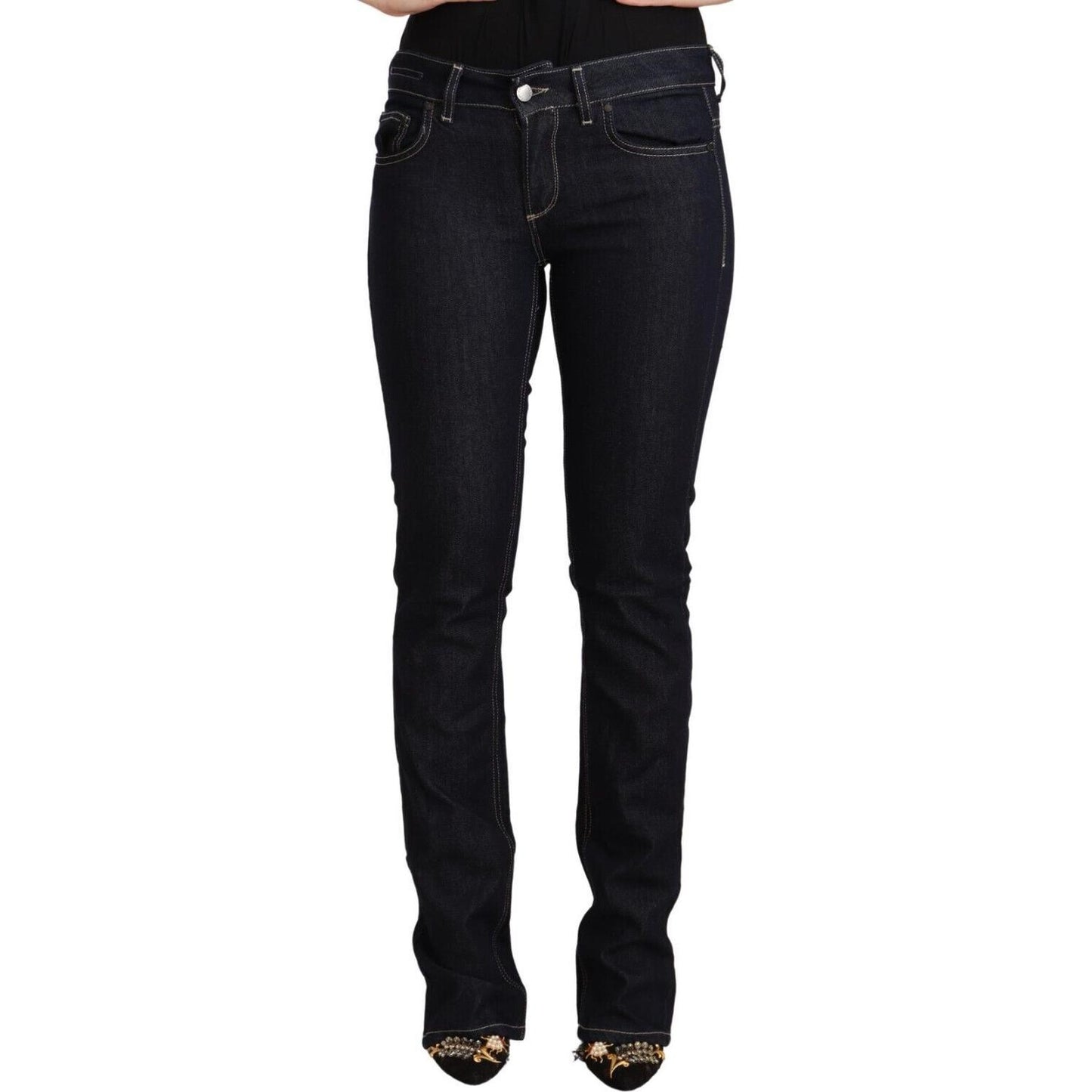 GF Ferre Black Cotton Stretch Low Waist Skinny Denim Jeans