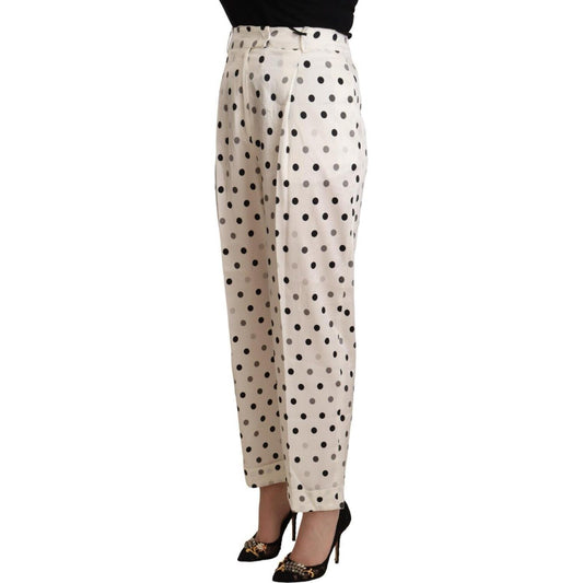 Ermanno Scervino Chic High Waist Polka Dotted Tapered Pants Ermanno Scervino Gray