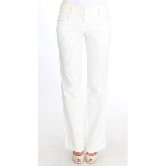 Ermanno Scervino Chic White Striped Straight Fit Pants Ermanno Scervino White Smoke