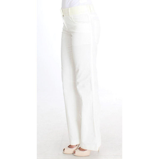 Ermanno Scervino Chic White Striped Straight Fit Pants Ermanno Scervino White Smoke