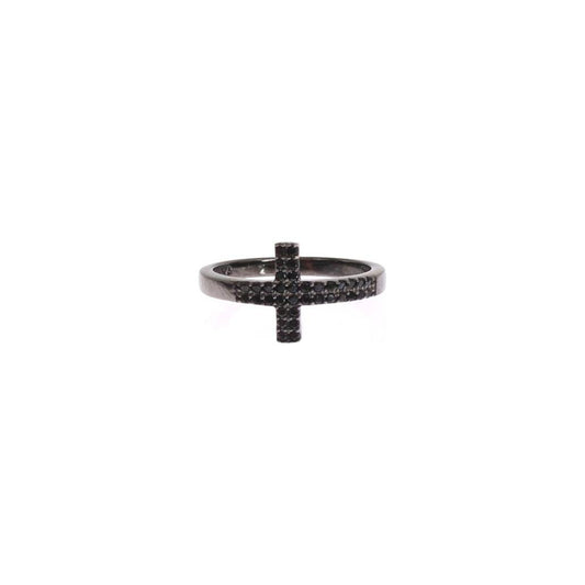 Nialaya Exquisite Black CZ Crystal Sterling Silver Ring Ring Nialaya Dark Slate Gray