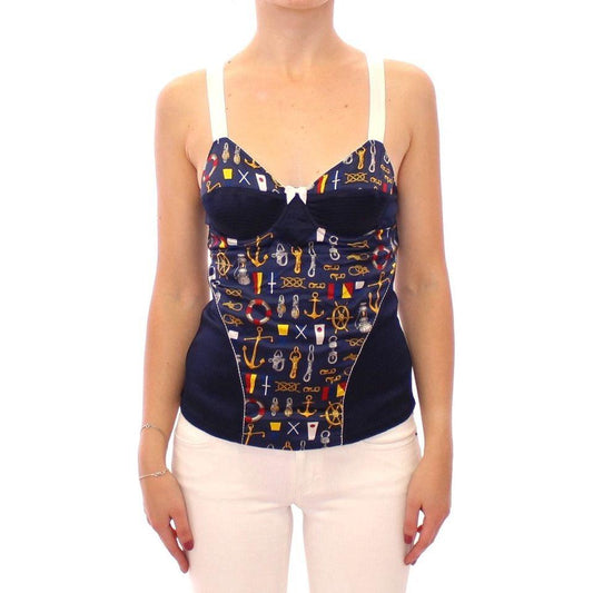 Dolce & Gabbana Blue Sailor Motif Stretch Tank Top Dolce & Gabbana Dark Slate Gray