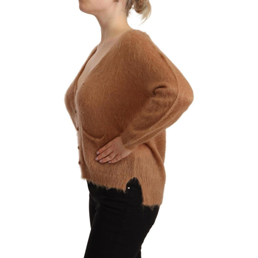 PINK MEMORIES Chic Brown Knit Cardigan with Front Button Closure PINK MEMORIES Sienna