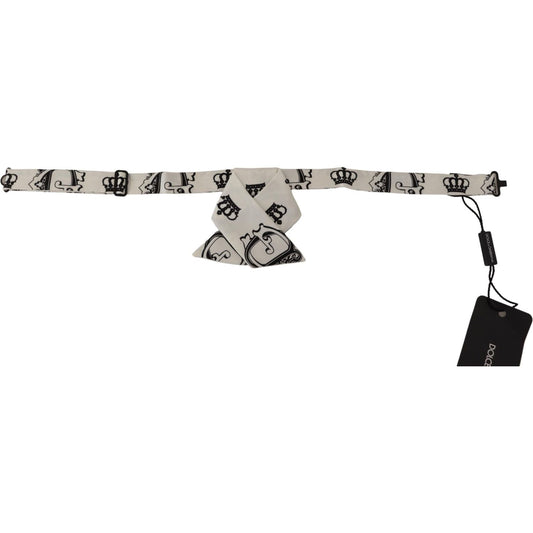 Dolce & Gabbana Elegant Silk Crown-Patterned Bow Tie Dolce & Gabbana Gray