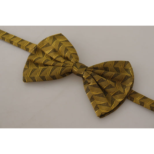 Dolce & Gabbana Elegant Gold Silk Bow Tie Dolce & Gabbana Dark Gray