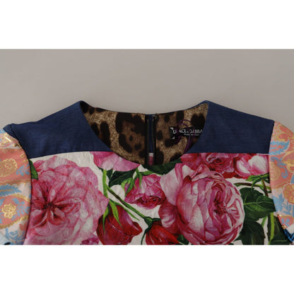 Dolce & Gabbana Multicolor Pachwork Floral Sheath Jaquard Mini Gown Dress