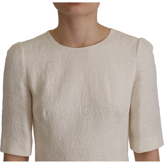 Dolce & Gabbana Exquisite Jacquard Midi Dress in White Dolce & Gabbana Dark Gray