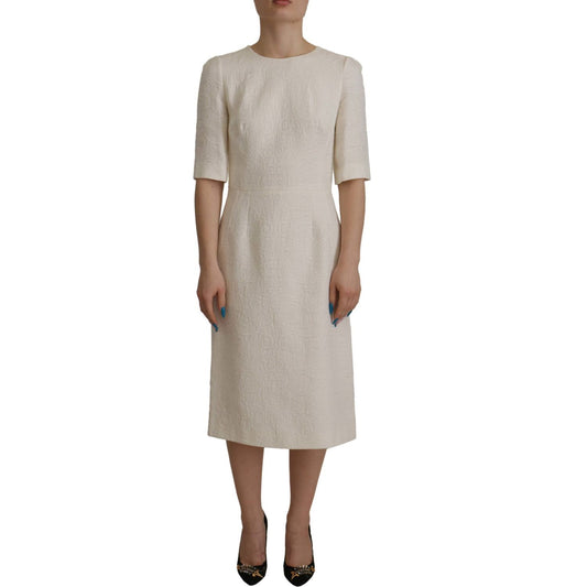 Dolce & Gabbana Exquisite Jacquard Midi Dress in White Dolce & Gabbana Dark Gray